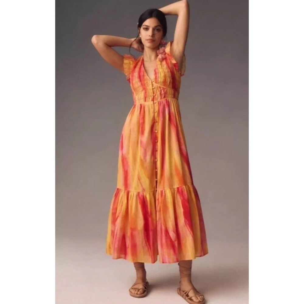 Anthropologie Midi Dress Women The Peregrine Pink Combo Preppy Retro Small NWT